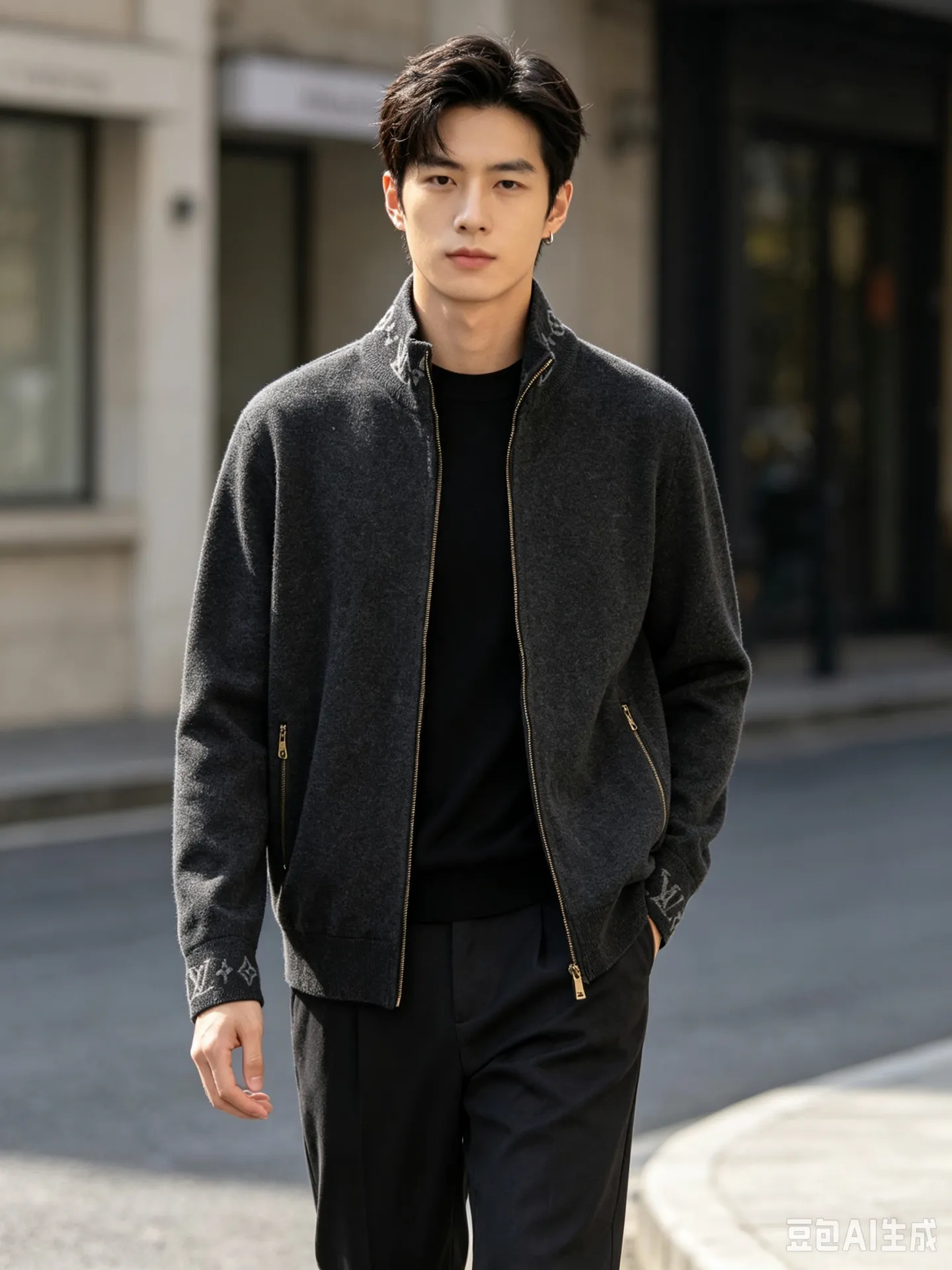 Louis Vuitton/Louis Vuitton jacquard threaded wool zipper jacket